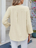 Eyelet Notched Roll-Tab Sleeve Top