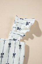 Bow Print Smocked Square Neck Ruffle Tiered Maxi Dress