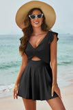 Cutout V-Neck Cap Sleeve One-Piece Swimwear - felvior