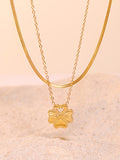 2 Piece 18K Gold-Plated Inlaid Zircon Lucky Clover Necklace - felvior
