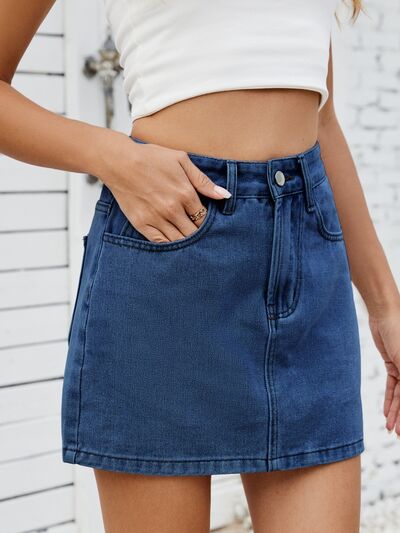 Solid Mini Denim Skirt