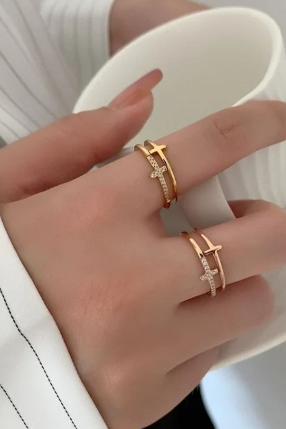 925 Sterling Silver Inland Zircon Cross Ring - felvior