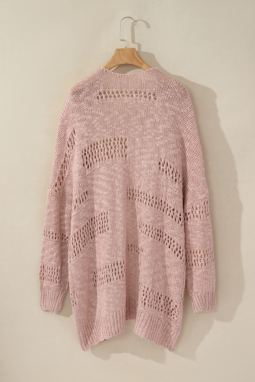 Openwork Open Front Long Sleeve Cardigan - felvior