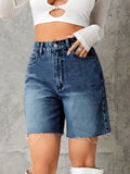Frayed Hem Denim Shorts - felvior