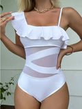 Asymmetrical Ruffled One-Piece Swimwear - felvior
