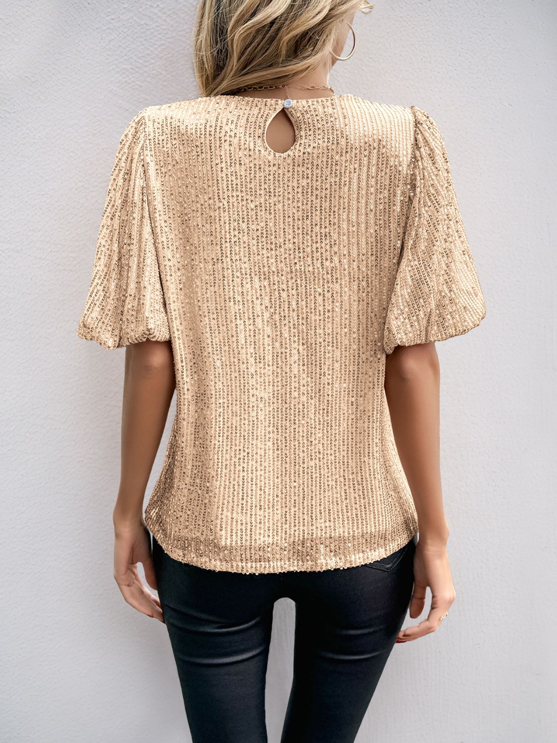 Sequin Round Neck Half Sleeve Top Secondary image