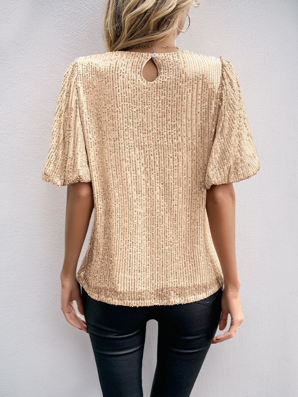 Sequin Round Neck Half Sleeve Top