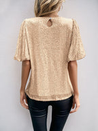 Sequin Round Neck Half Sleeve Top
