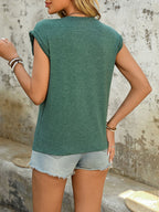 Perfee Round Neck Cap Sleeve T-Shirt