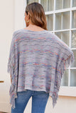 Round Neck Fringe Detail Sleeve Poncho - felvior