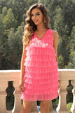V-Neck Tiered Sleeveless Mesh Dress - felvior