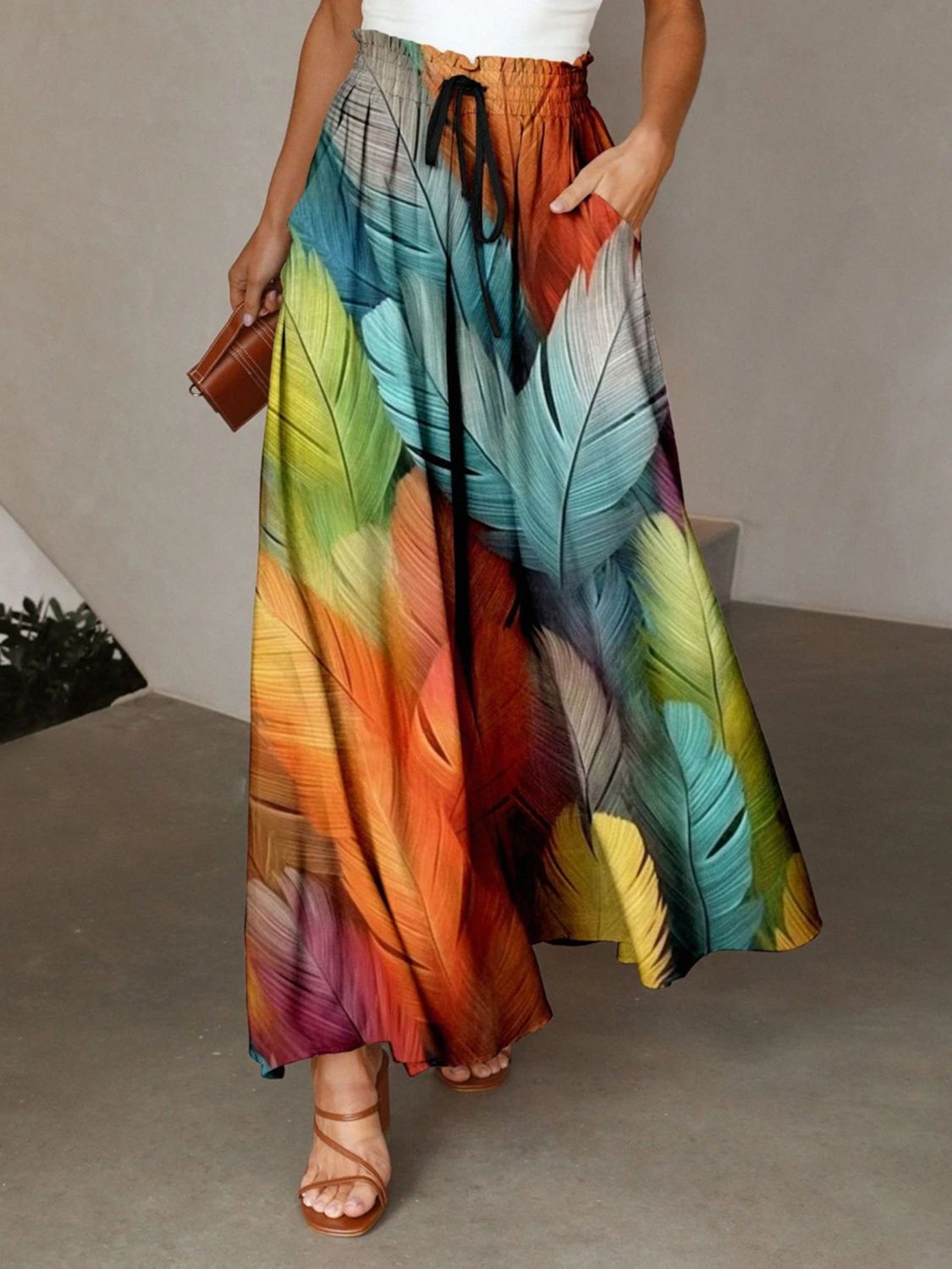 Printed Maxi Skirt with Pockets - felvior