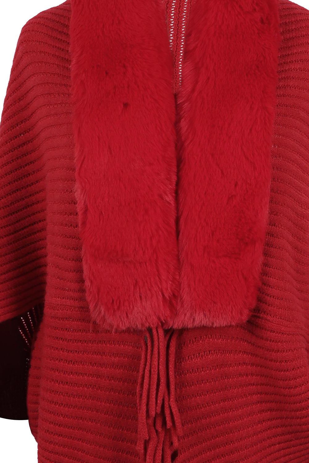 Fringe Detail Long Sleeve Ribbed Poncho - felvior