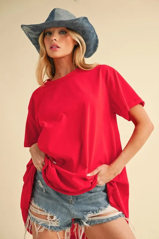 Aemi+Co Round Neck Short Sleeve Oversized T-Shirt - felvior