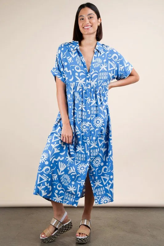 VERY J Plus Size Oversized Printed Shirt Midi Dress Main image