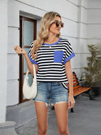 Striped Round Neck Short Sleeve T-Shirt