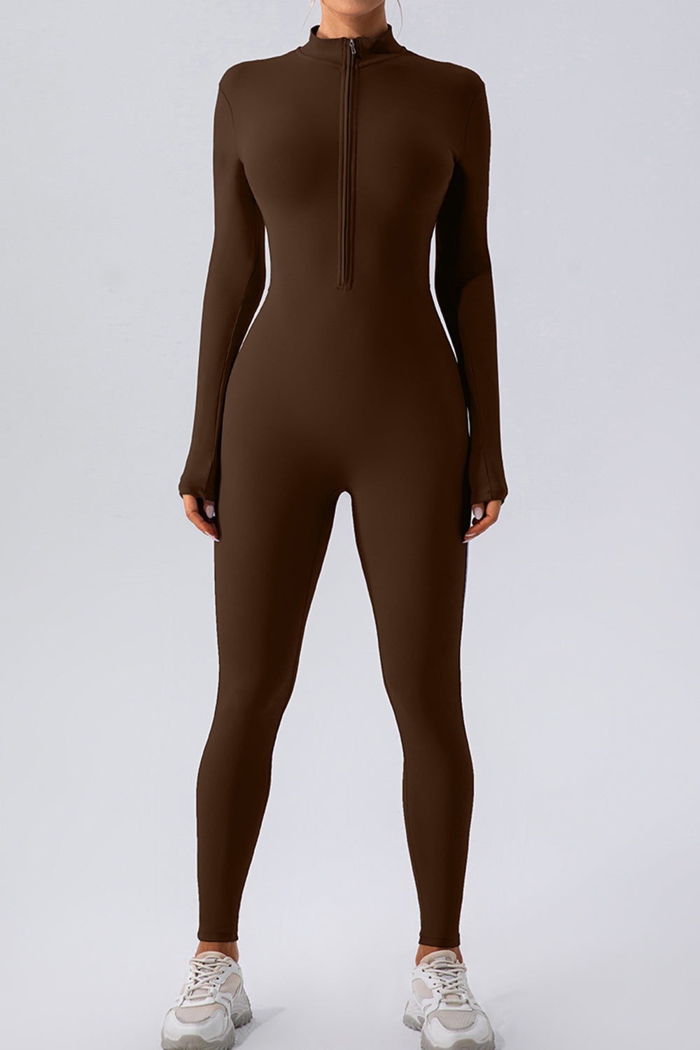 Half Zip Mock Neck Active Jumpsuit - felvior