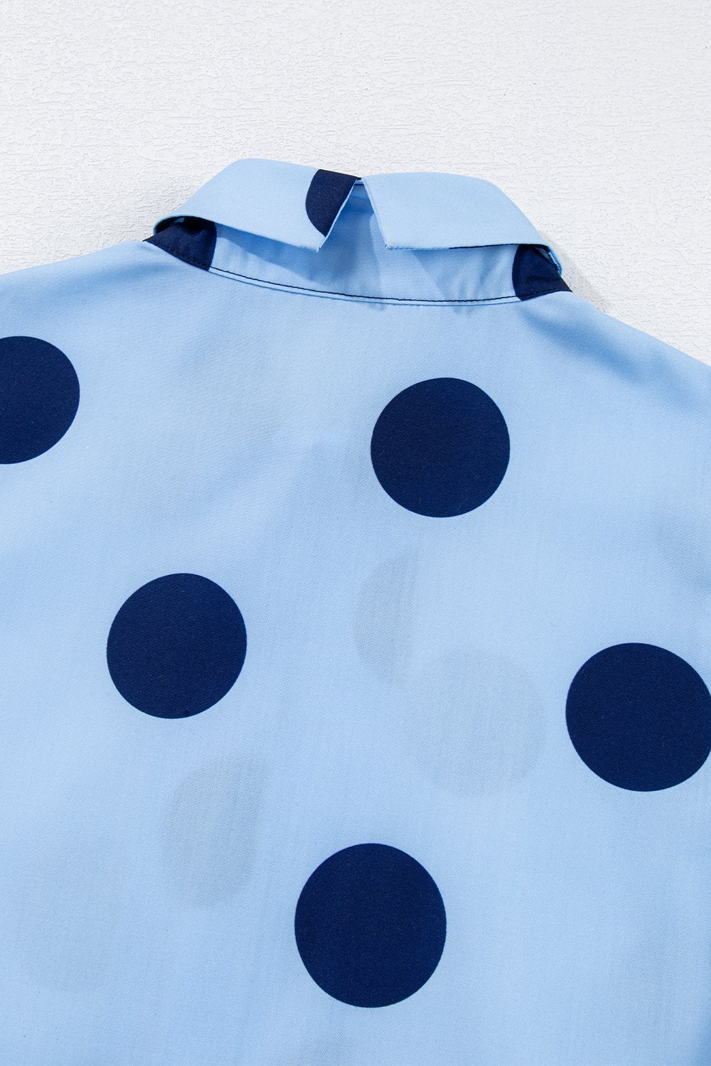 Polka Dot Print Ruffled Short Sleeve Buttoned Collared Blouse - felvior