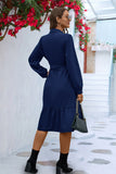 Long Sleeve Tie Waist Shirt Dress - felvior
