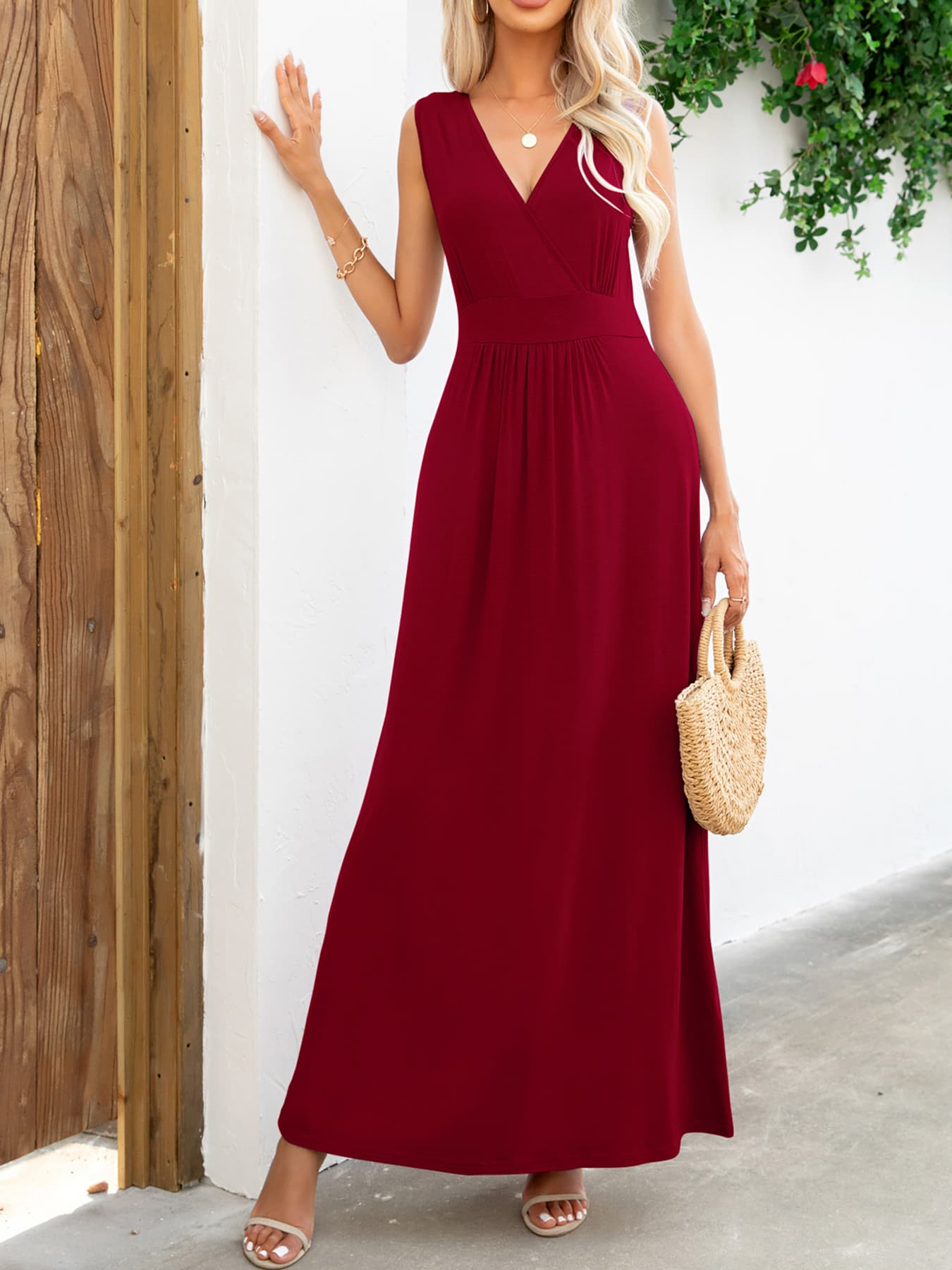 Surplice Neck Sleeveless Maxi Dress - felvior