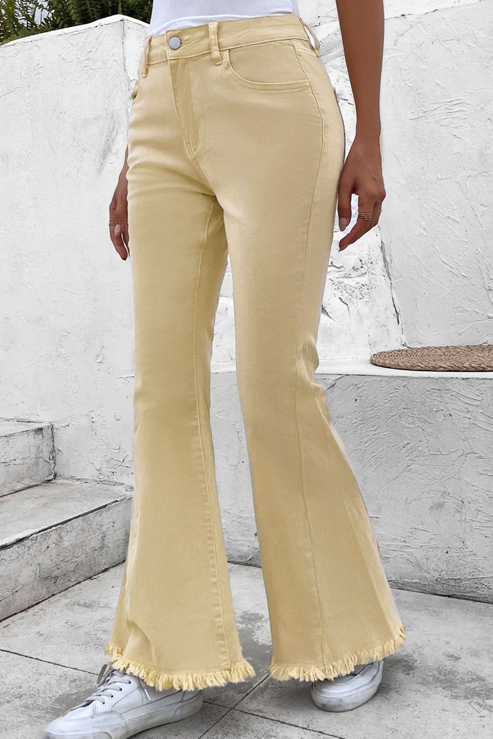 Raw Edge Mid Waist Flared Jeans