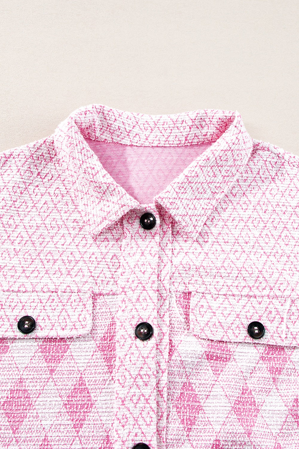 Geometric Print Textured Flap Pocket Shacket - felvior