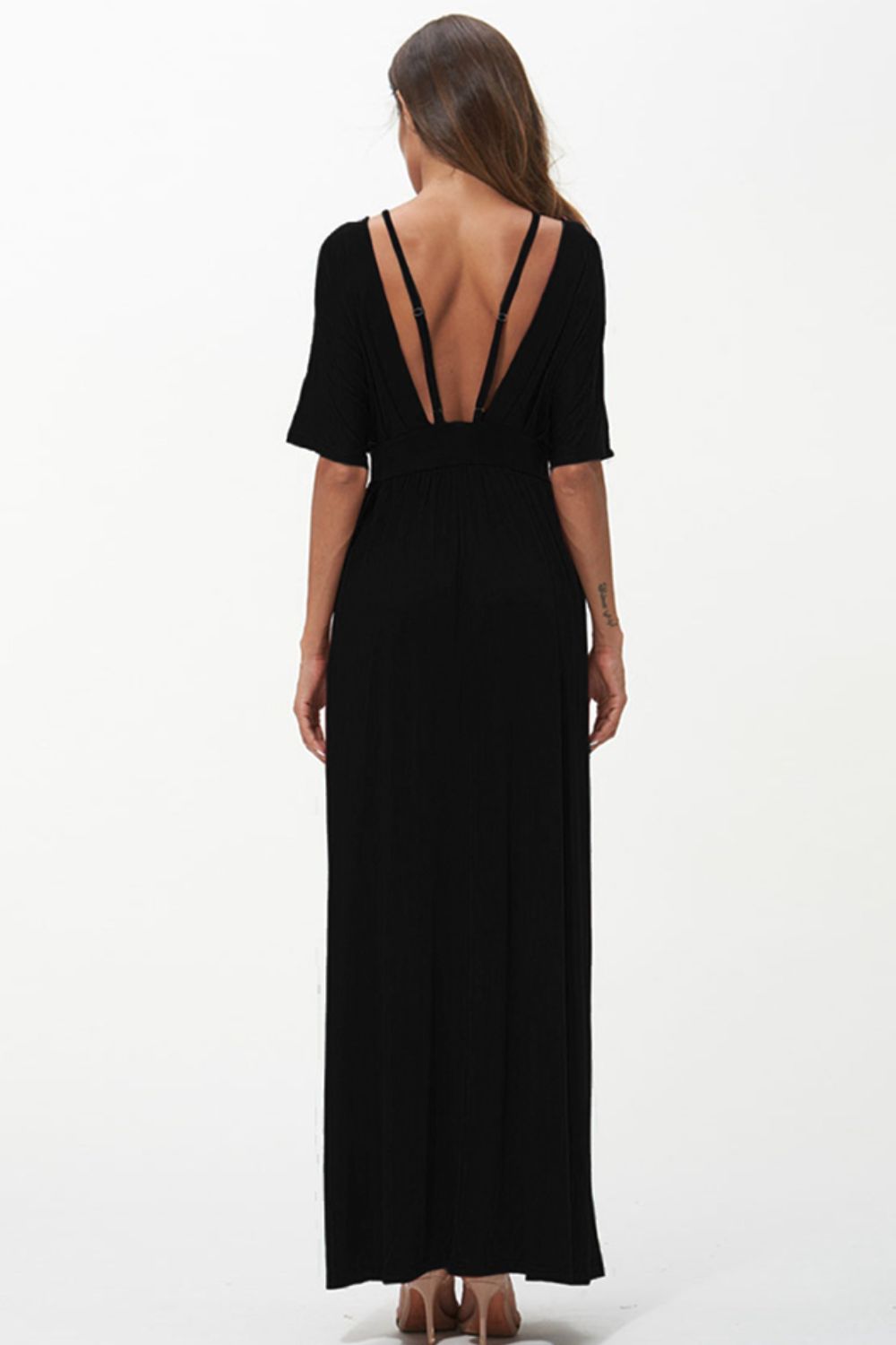 Shiny Strappy Neck Maxi Dress - felvior
