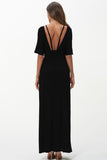 Shiny Strappy Neck Maxi Dress - felvior
