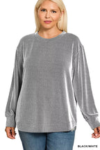 Zenana Full Size Raised Rib Round Neck Long Sleeve Top Plus Size