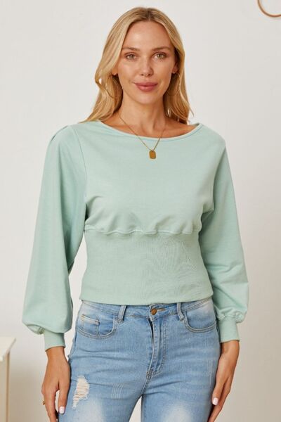 Boat Neck Lantern Sleeve Blouse - felvior