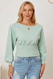 Boat Neck Lantern Sleeve Blouse - felvior