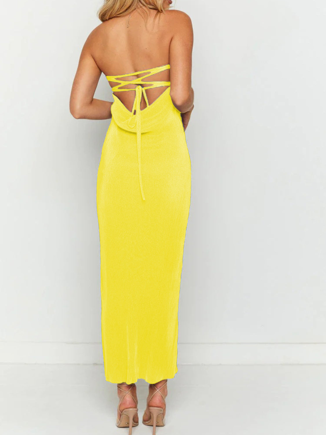Lace-Up Back Tube Maxi Dress - felvior