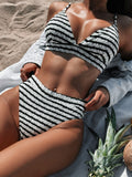 Striped V-Neck Two-Piece Swim Set - felvior
