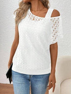 Lace Short Sleeve Fake Two Piece T-Shirt