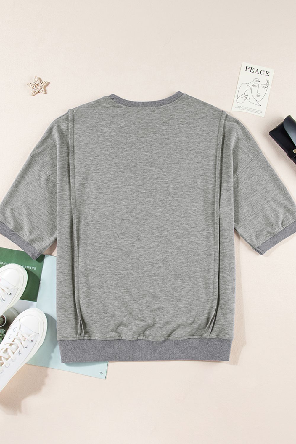 Exposed Seam Side Slit Round Neck Top