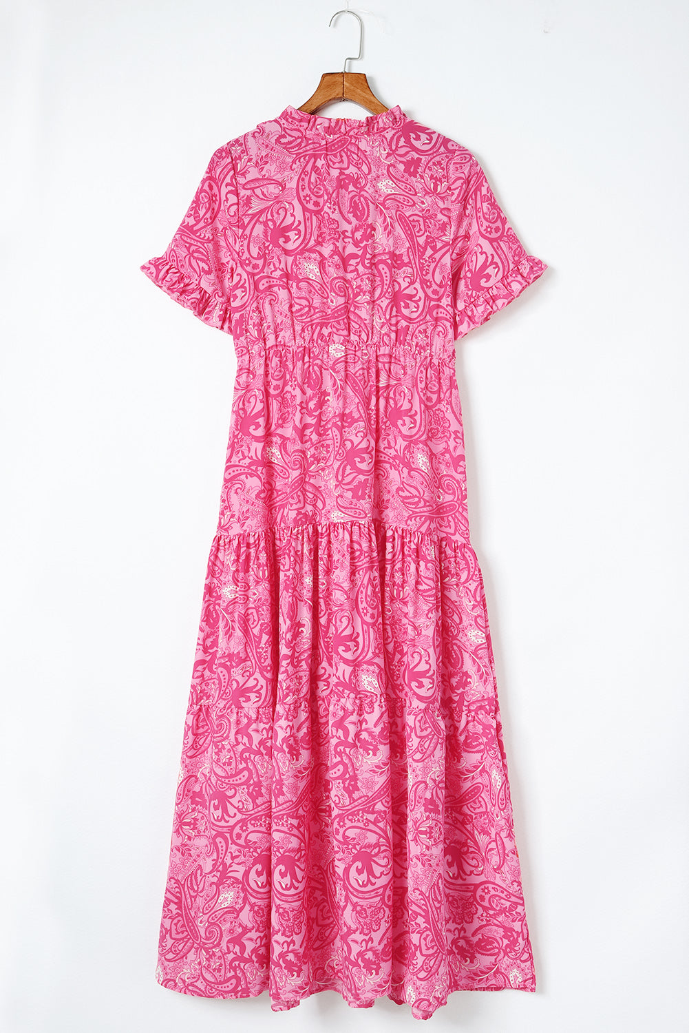 Paisley Print Flounce Sleeve Maxi Dress - felvior