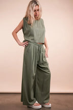 VERY J Solid Woven Top & Pants Set