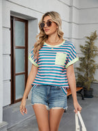 Striped Round Neck Short Sleeve T-Shirt