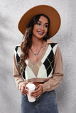 Geometric Long Sleeve Cropped Sweater - felvior