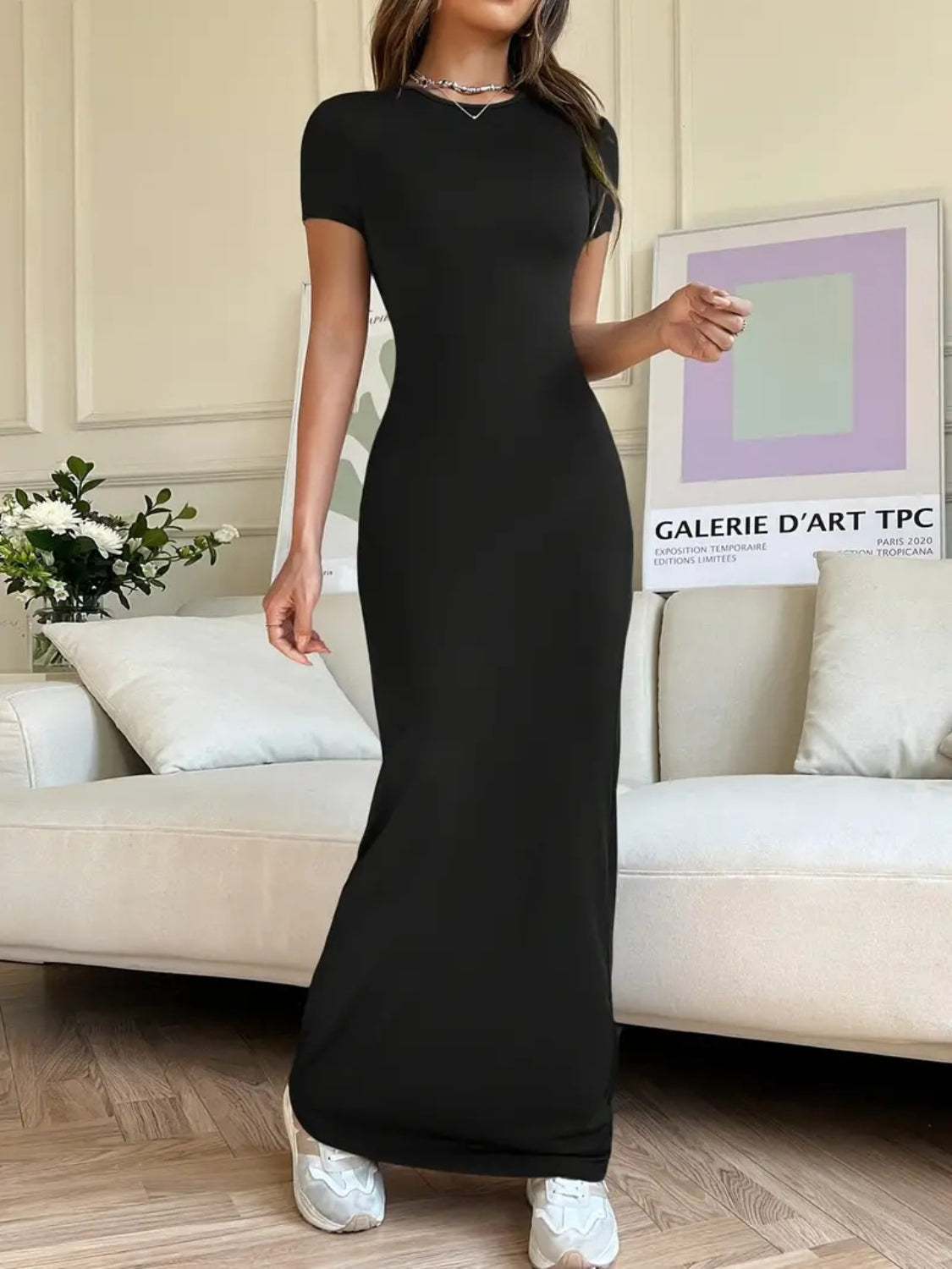 Short Sleeve Maxi Tee Dress - felvior