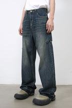 Men's Raw Hem Distressed Jeans with Pockets