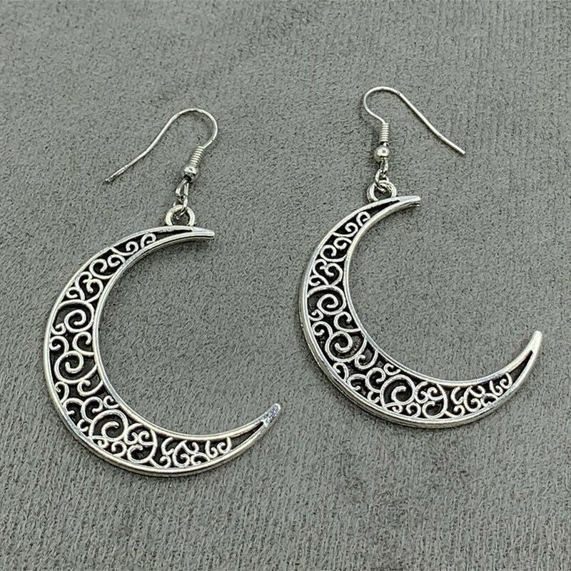 Alloy Cutout Moon Earrings - felvior