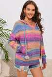Multicolor Dropped Shoulder Hooded Sweater - felvior