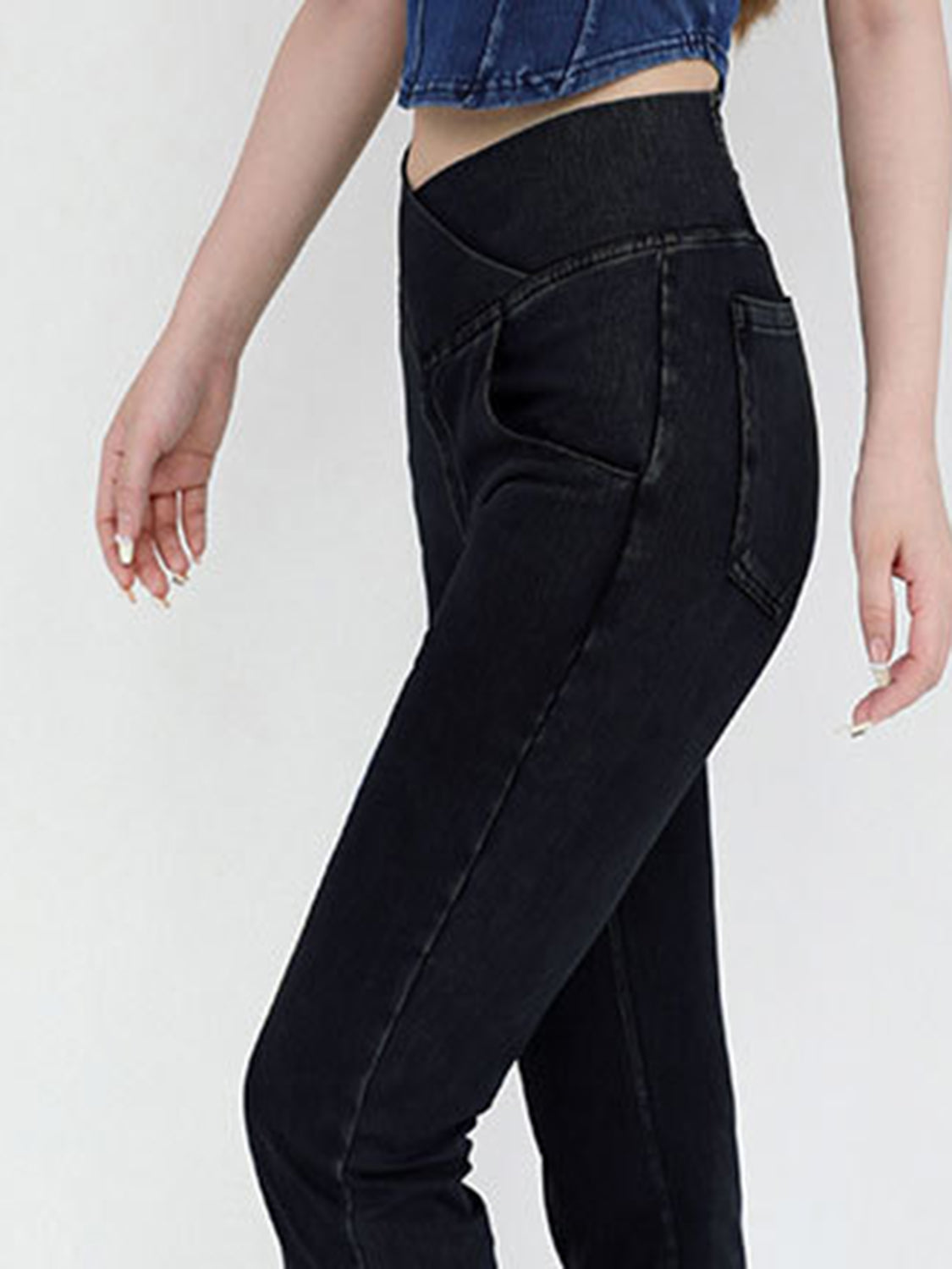 Wide Waistband Bootcut Jeans with Pockets - felvior