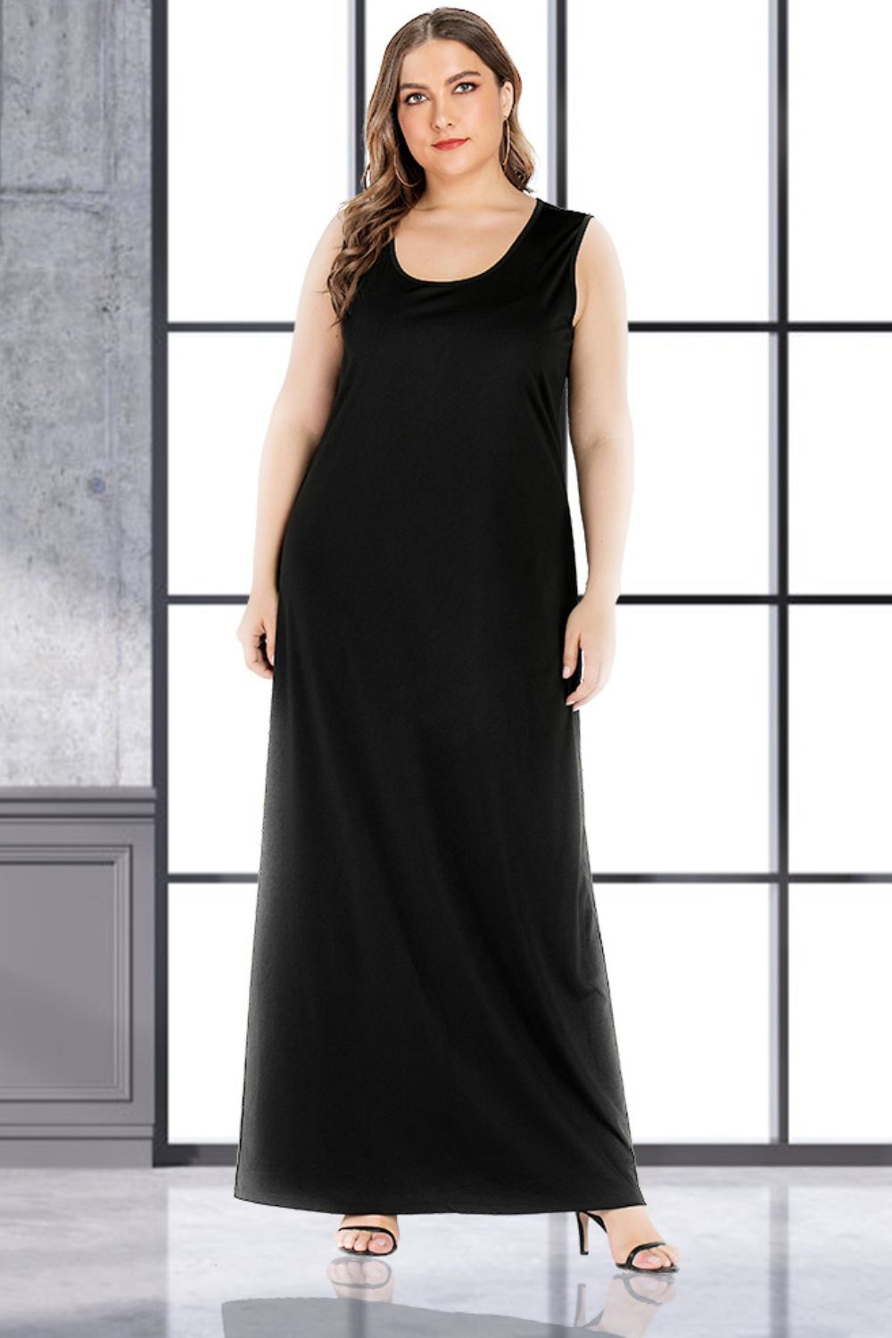 Plus Size Scoop Neck Maxi Tank Dress - felvior