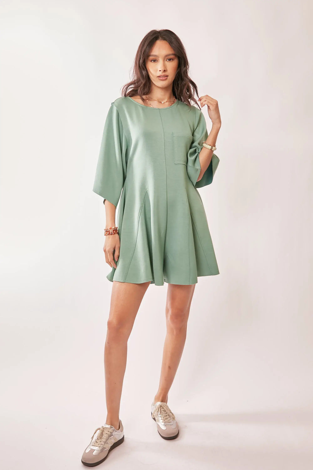 Davi & Dani Solid Draped Sleeve Ties Back Skort Romper