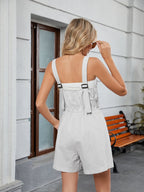 Drawstring Wide Strap Romper with Pockets