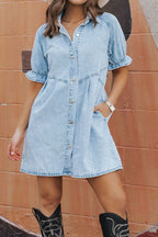 Mineral Wash Ruffle Sleeve Denim Dress