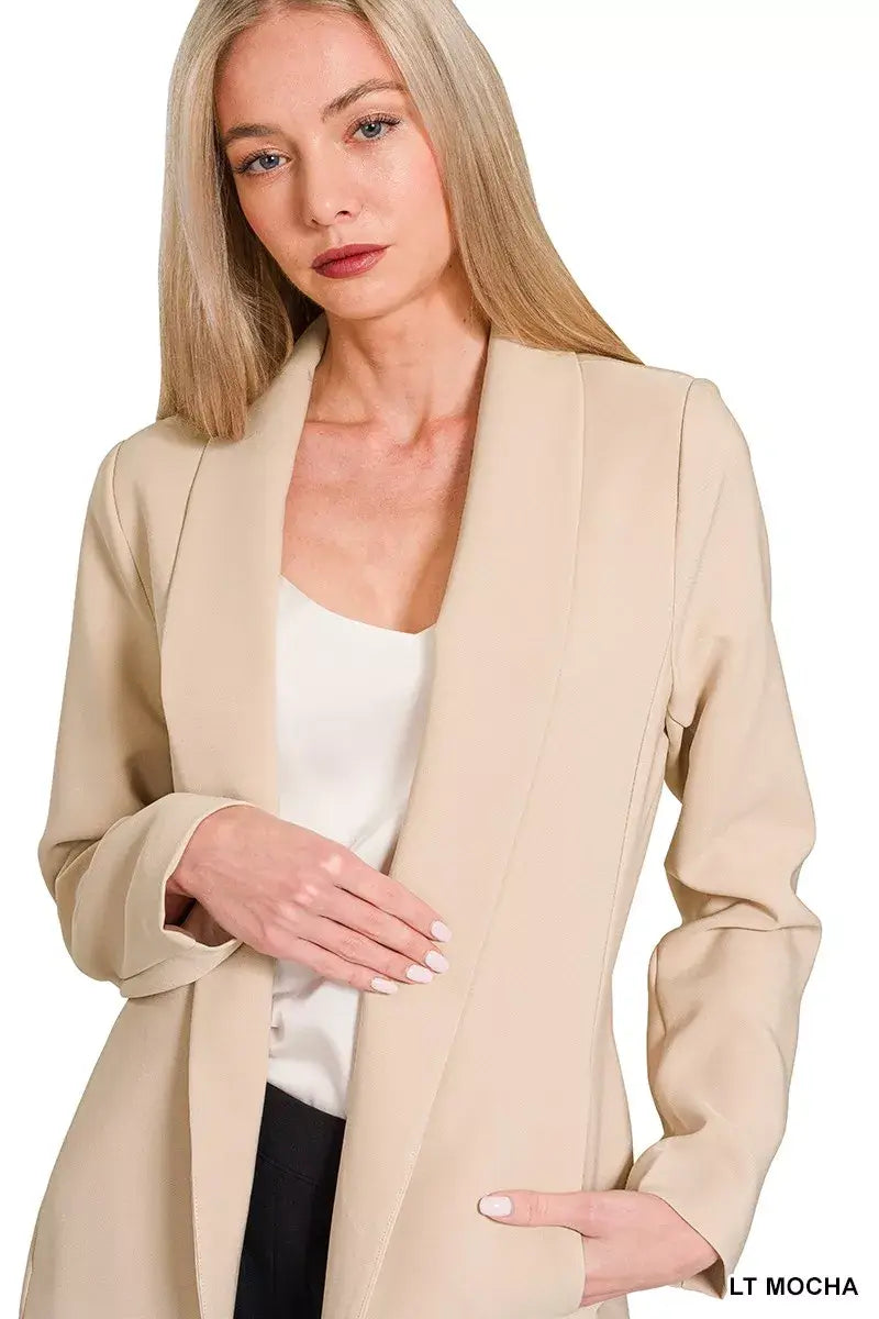 Zenana Woven Long Sleeve Blazer With Lining