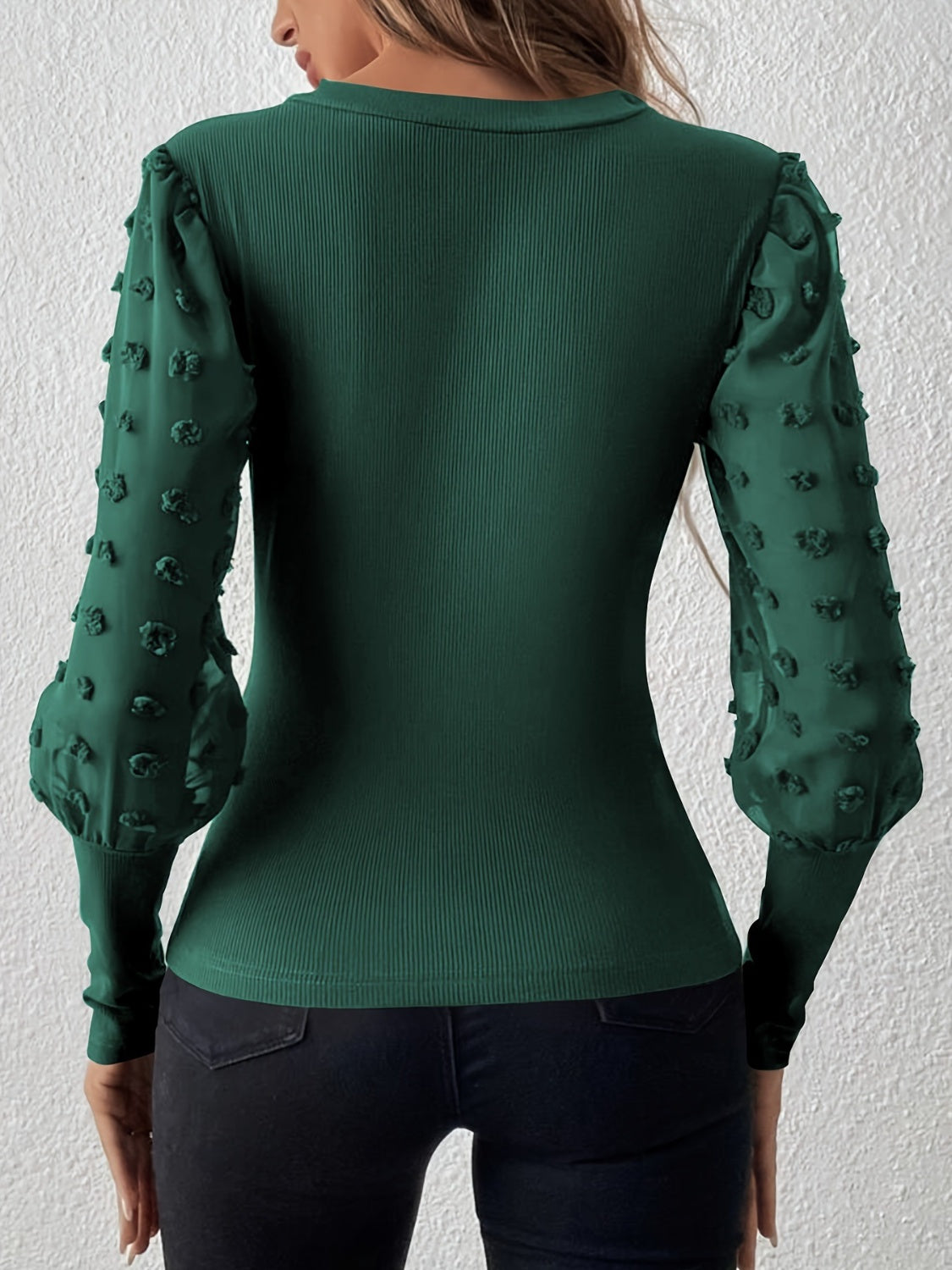Swiss Dot V-Neck Long Sleeve Top Secondary image